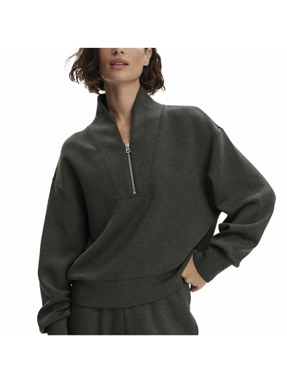 Varley Davidson Sweatshirt Green Olive Marl Half Zip DoubleSoft Women’s Medium